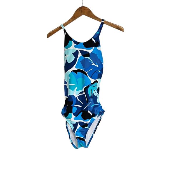 Nautica Blue Abstract Floral One Piece Swimsuit Size Medium - Picture 1 of 10